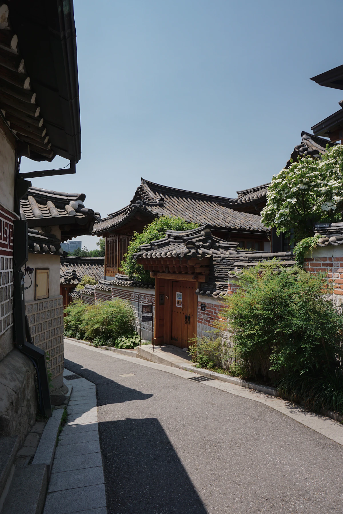 Traditional Korean houses along a lane in Bukchon Hanok Village, Seoul